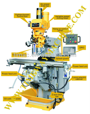 M250 Turret Milling Machine con 254x1370 mm di dimensione del tavolo e 3.75kW di potenza del motore a fusione